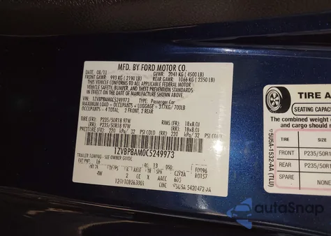 2012 Ford Mustang V6 Premium z USA, uszkodzony, nr VIN 1ZVBP8AM0C5249973